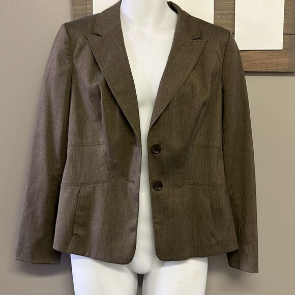 Ann Taylor Heather Brown Notched Collar Button Down Blazer Long Sleeves Pockets - Picture 9 of 16